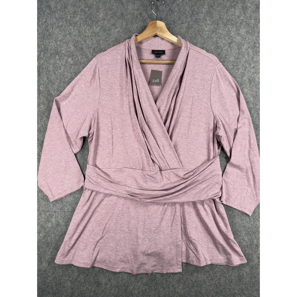 J. Jill Tunic Top Womens XL Purple‎ Wearever Surplice Wrap Jersey 3/4 Sleeve